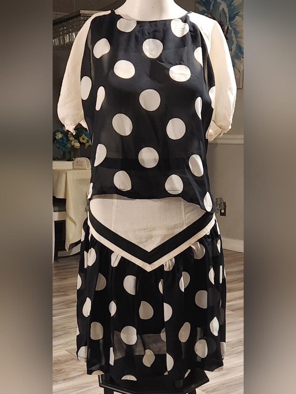 Vintage Black and White Midi Dress Elegant Classic By High Fashion Small